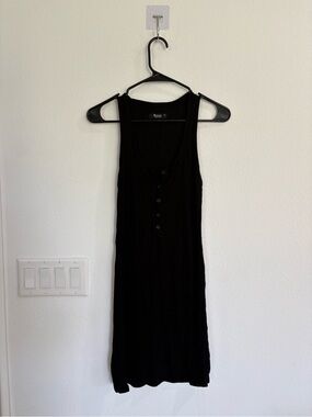 Michael Lauren Black Ribbed Button-Front Tank Dress